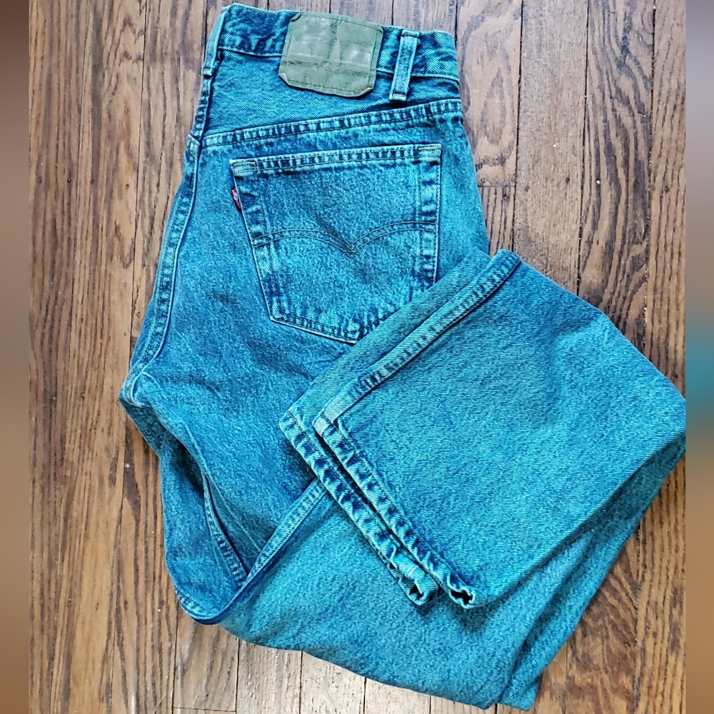 Vintage Levis 501 0675 W32 L34 Teal Overdye button fly red label 80s / 90s - Picture 2 of 16